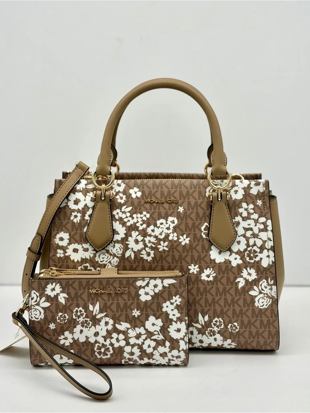 Michael Kors Marilyn Medium Printed Signature Logo Satchel and Wallet Set